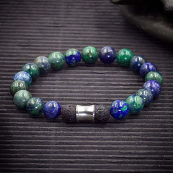 Azurite Malachite Aromatherapy Bracelet - Handmade to Order - Picture 1 of 2